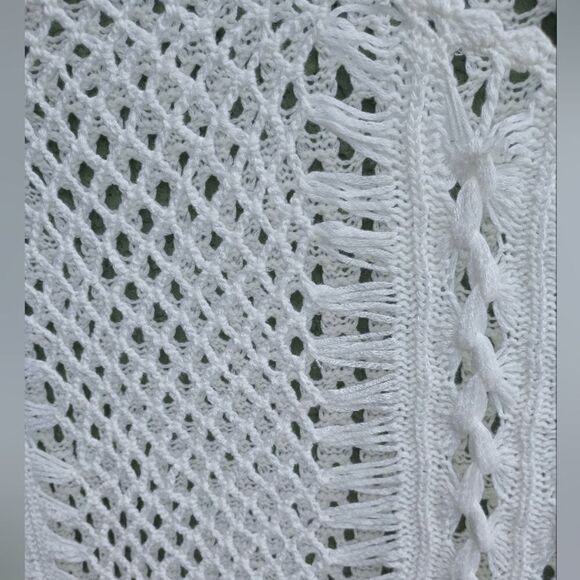 NWT ALLEGRA Gorgeous White Knit See-Thru Round Neck Cover-up w/Tassels Large - Picture 4 of 10